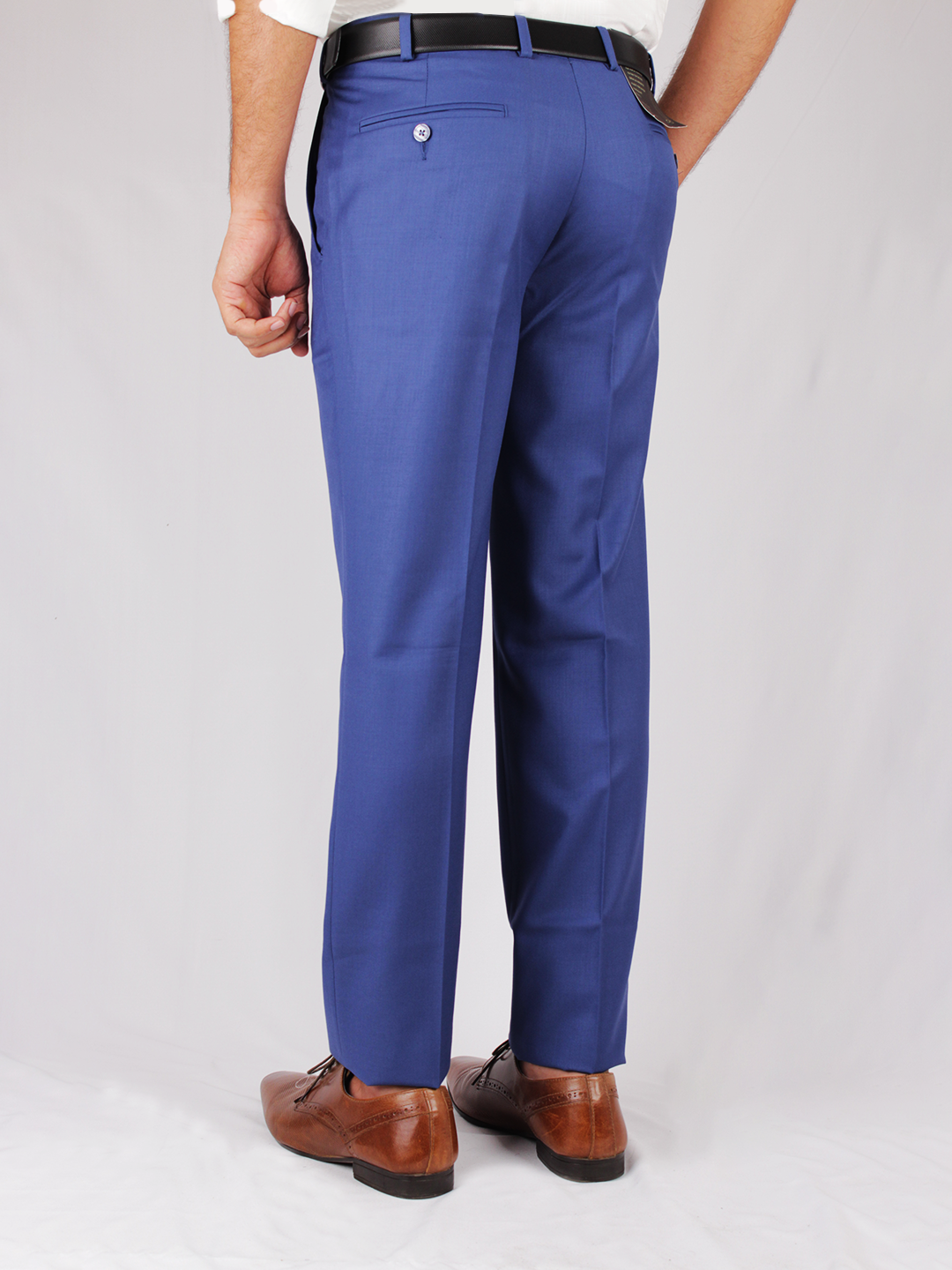 Smarty Pants women's silk satin slate blue color long point collar formal  shirt.
